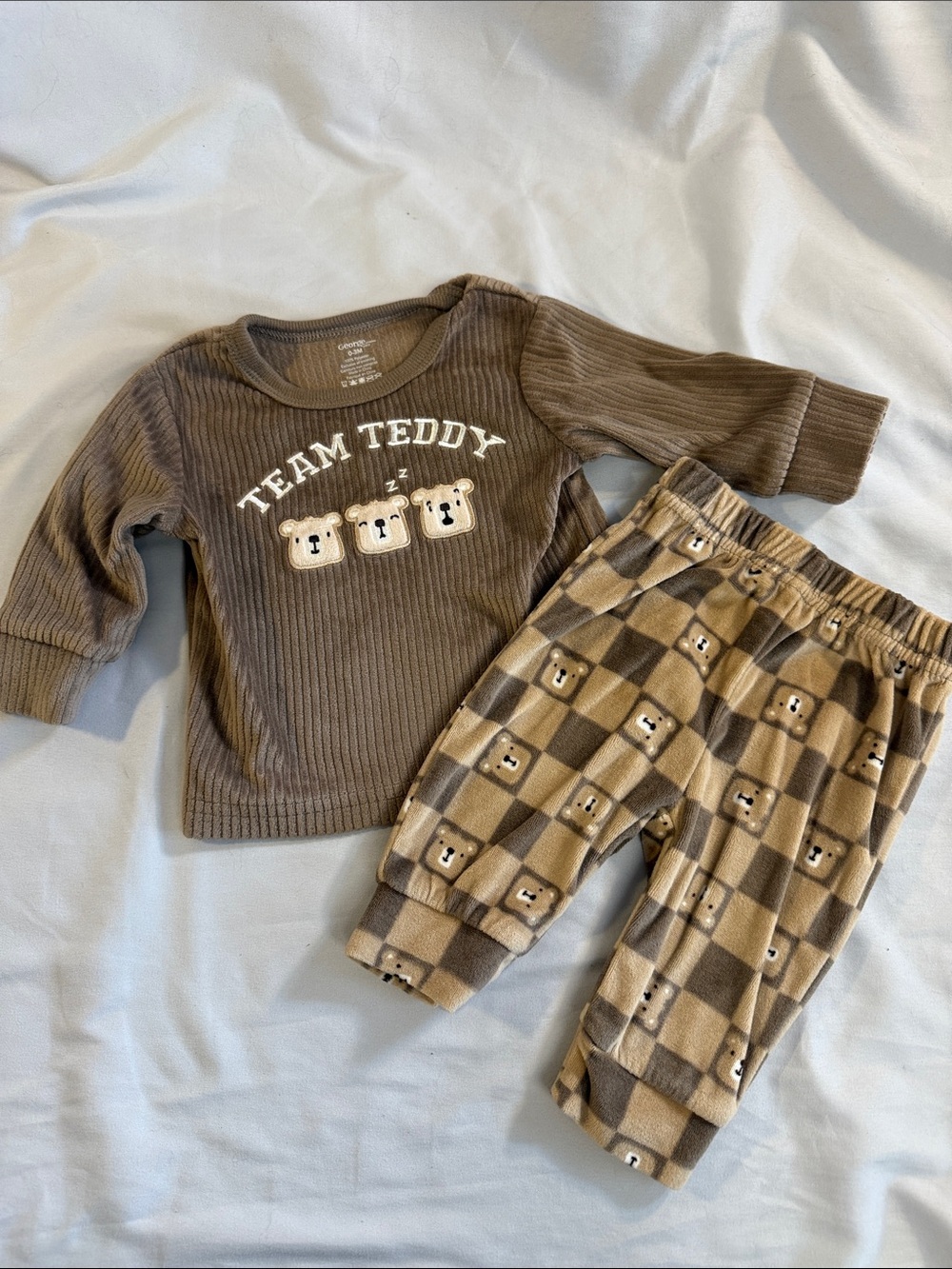 George Brown 'Team Teddy' Ribbed Top & Checkered Bear Pajama Set